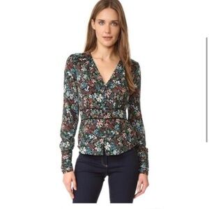VERONICA BEARD Ripley Ruched Floral Silk Boho Blouse